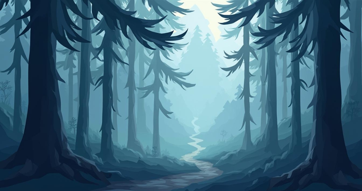 An enchanted forest with glowing mushrooms, a winding river, and soft moonlight filtering through the trees, in a fantasy art style.