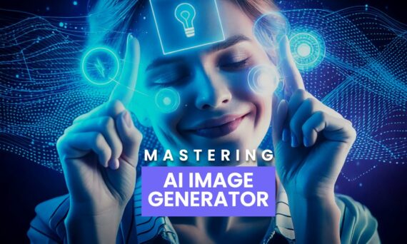 A person with their hands on their face, showing a moment of contemplation or stress, against a backdrop that features the text "MASTERING," with an electric blue color scheme and graphic design elements.