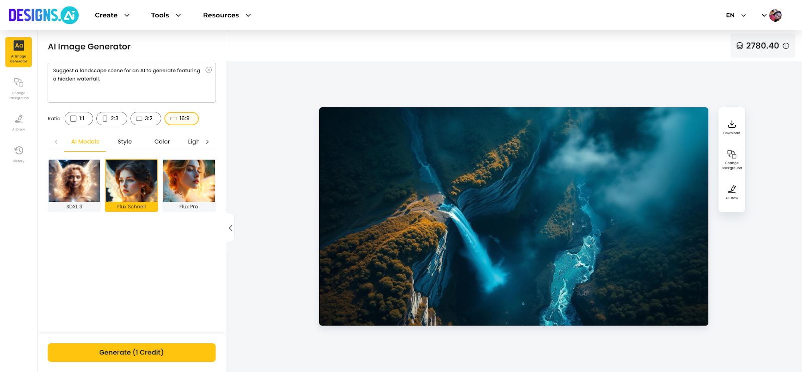 generative AI image of hidden waterfall