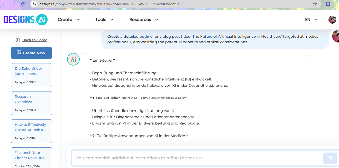 Creating an Outline Using Designs AI