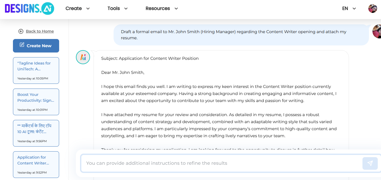Writing Formal Letters and Emails using Designs AI