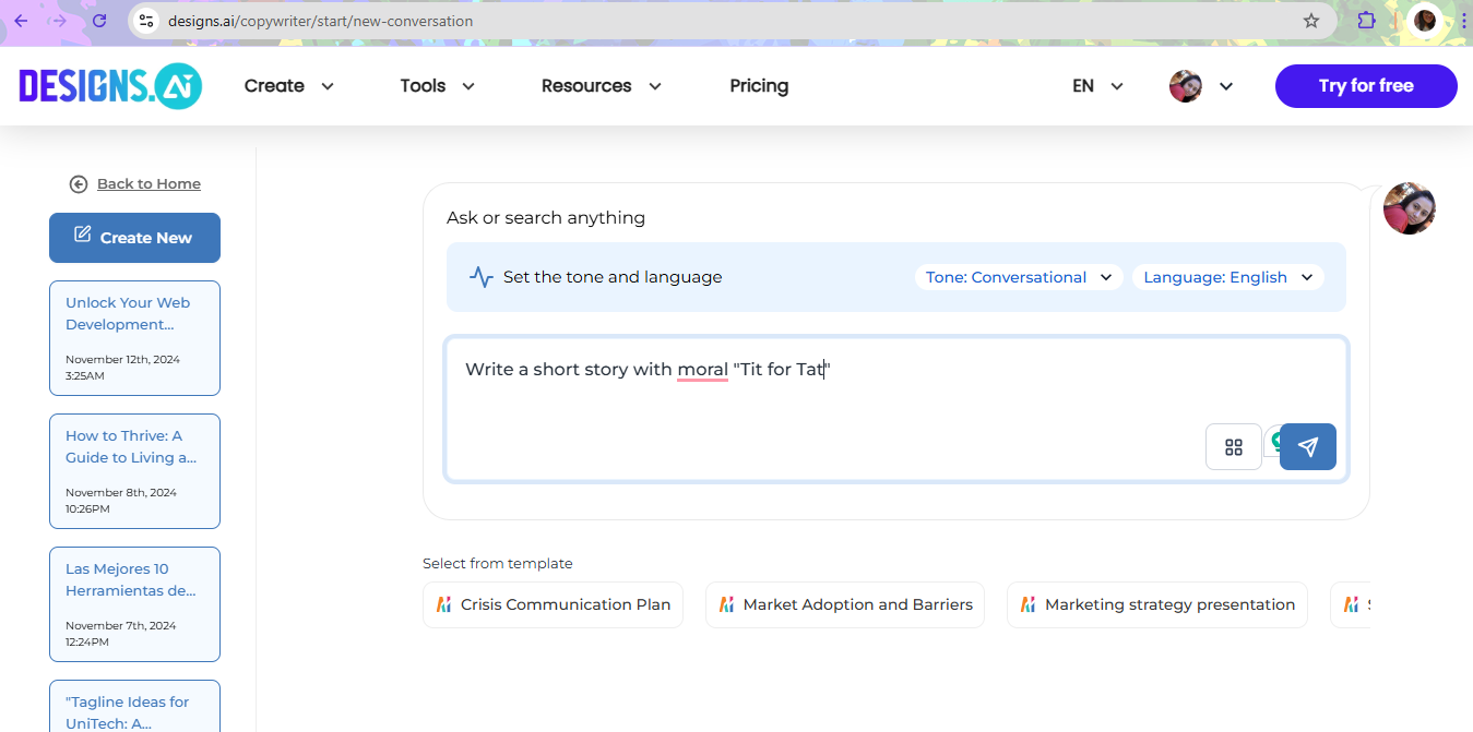create content on AI writer tool